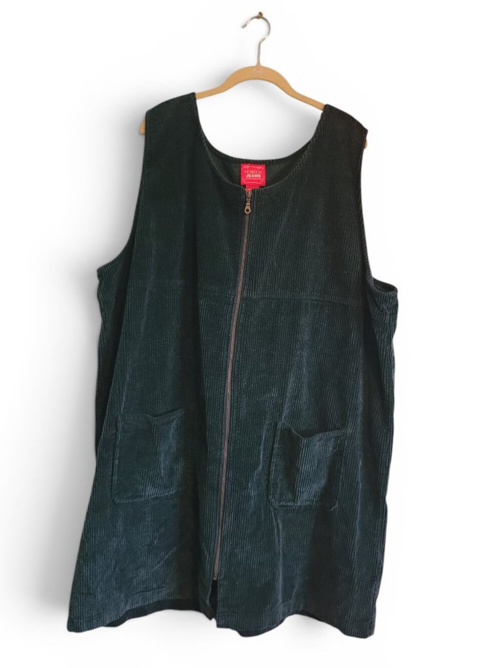 Vintage Y2K Venezia Jeans Dark Green  Full Zip Sleeveless Jumper Shift Dress